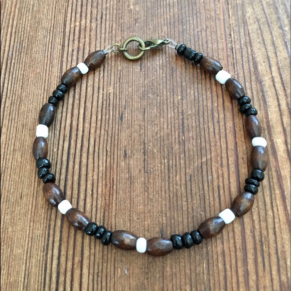 Hand Crafted Other - Men’s Wood and Black Beaded Bracelet